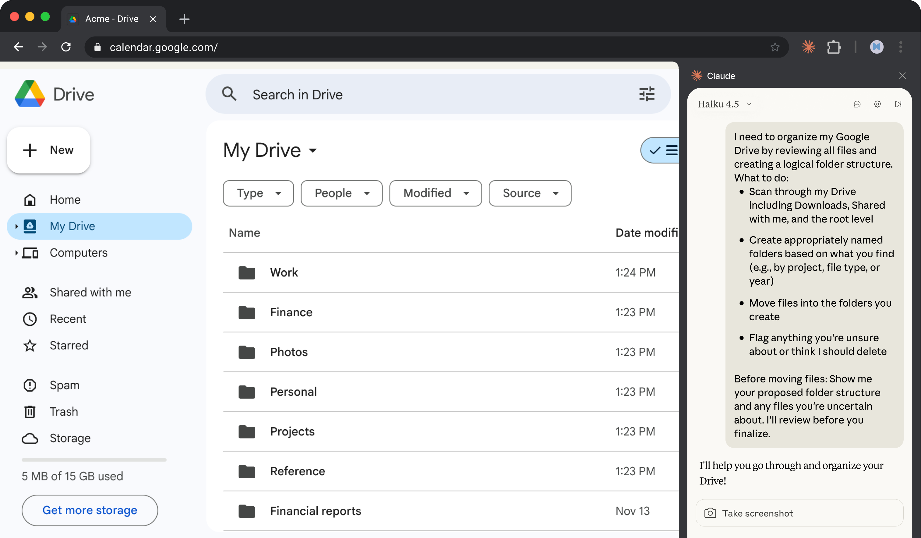 Organize files in Google Drive result